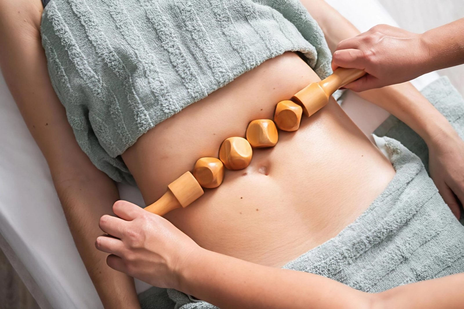 Brazilian lymphatic sculpting massage using wooden tools